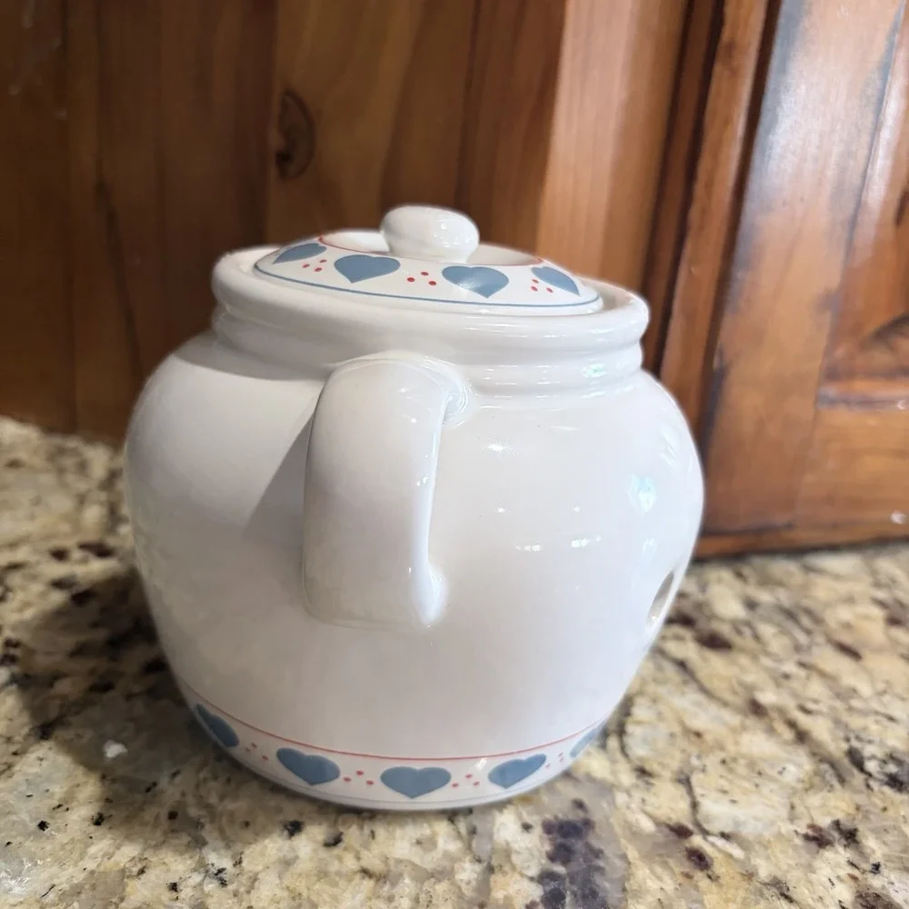 1987 Lillian Vernon Potpourri Pot Blue Hearts Ceramic